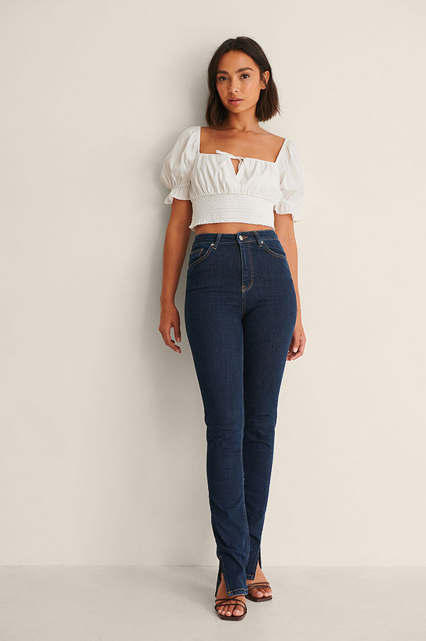 Sanne de Kramer x NA-KD Mjukt Utsvängda Jeans blå