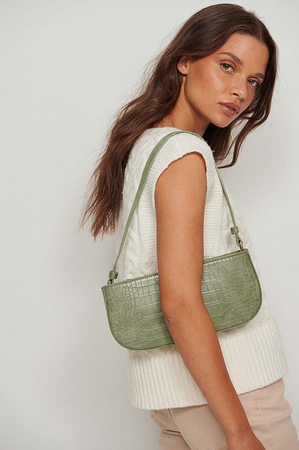 NA-KD Accessories mönstrad axelväska Reptile Baguette Bag grön