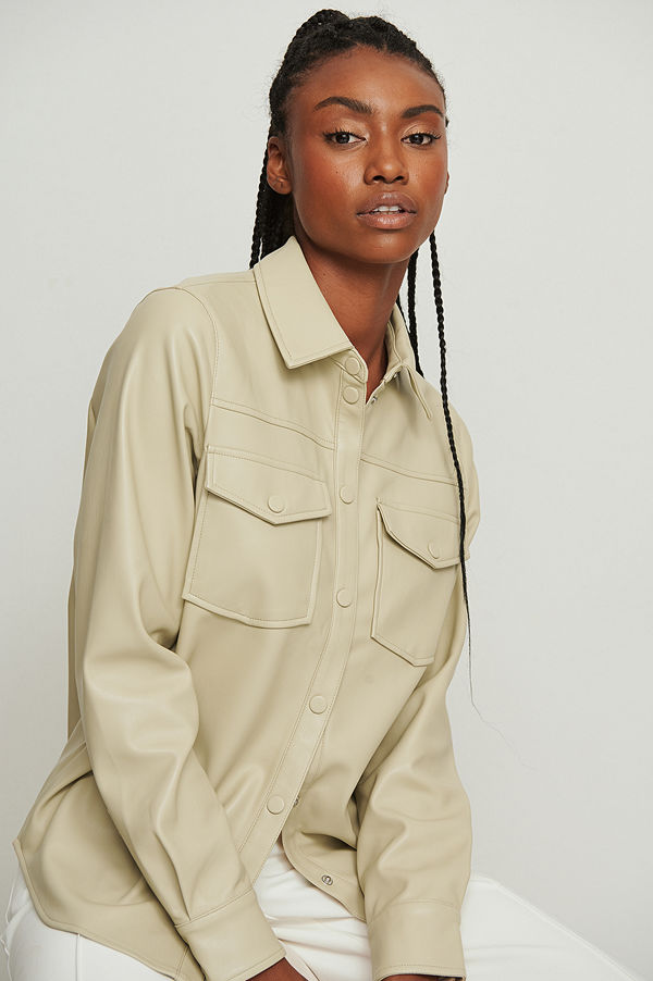 NA-KD Trend Pu-Skjorta Med Dubbla Fickor beige