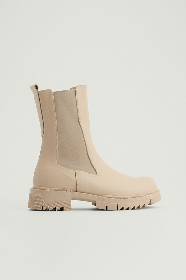 NA-KD Shoes Ankelboots I Läder beige