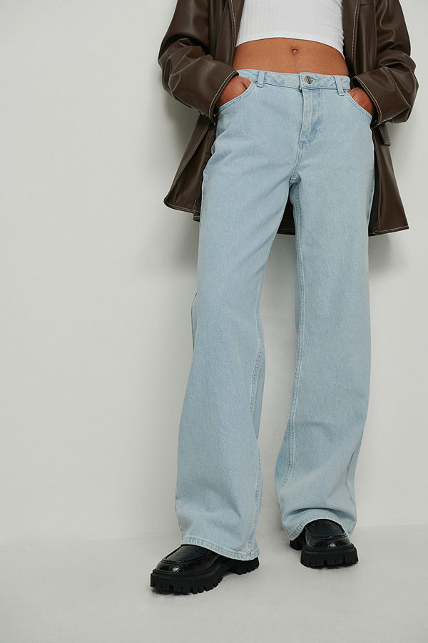 NA-KD Trend Ekologiska y2K jeans med superlåg midja blå