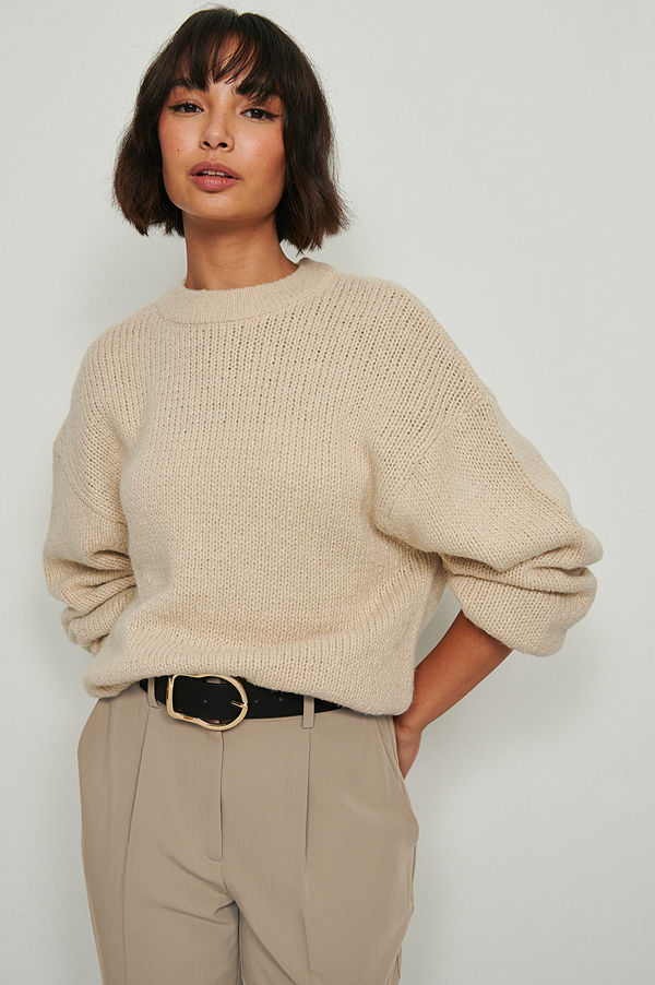 NA-KD Recycled stickad tröja med rund hals beige