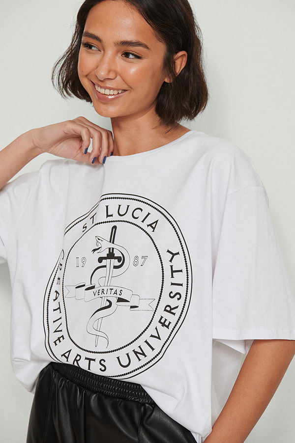 NA-KD Trend Ekologisk t-shirt med tryck vit