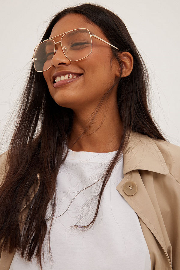 NA-KD Accessories Stora pilotsolgalsögon i metall beige