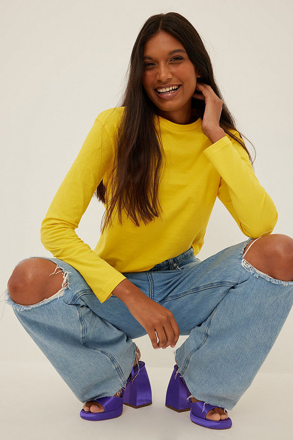NA-KD Basic Ekologisk oversize topp med lång ärm gul