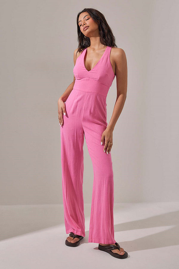 Curated Styles Jumpsuit med öppen rygg rosa