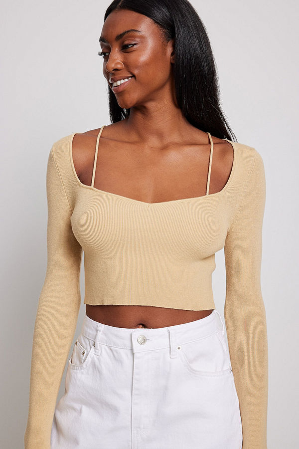 NA-KD Finstickad topp beige
