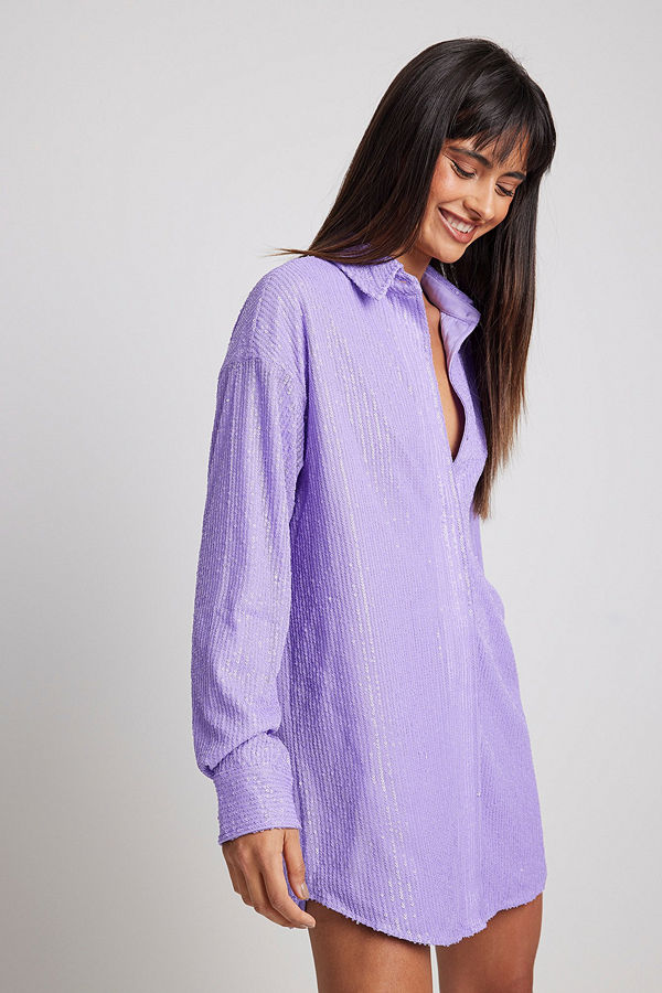 NA-KD Party Oversized skjortklänning med paljetter lila