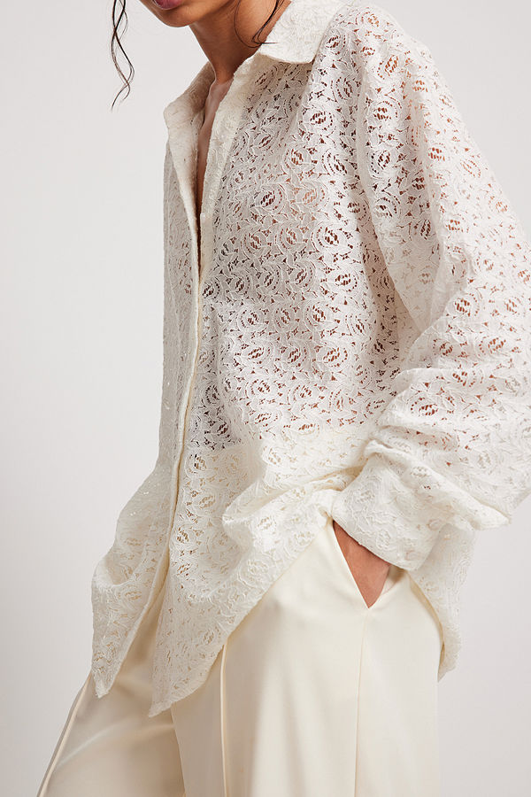 NA-KD Trend Long Sleeve Lace Buttoned Shirt offvit