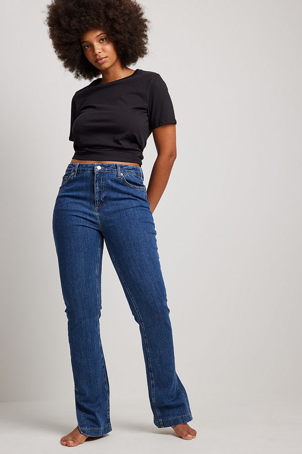 NA-KD Skinny jeans med hög midja och sidoslits blå