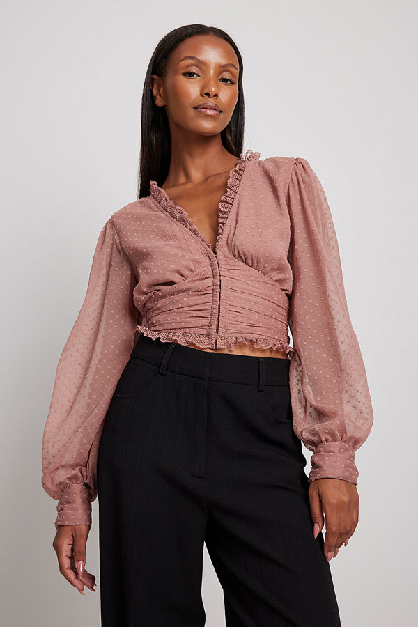 NA-KD Boho V-ringad dobbyblus rosa