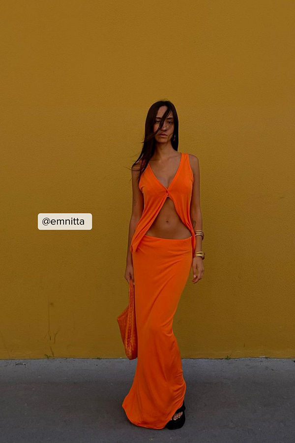 Elin Warnqvist x NA-KD Long Jersey Skirt orange