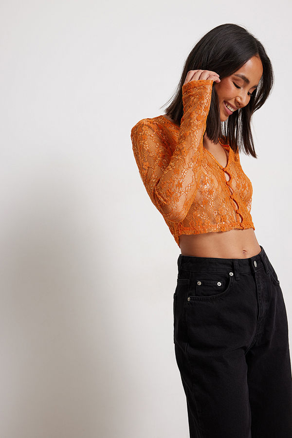 NA-KD Blus med lång ärm orange