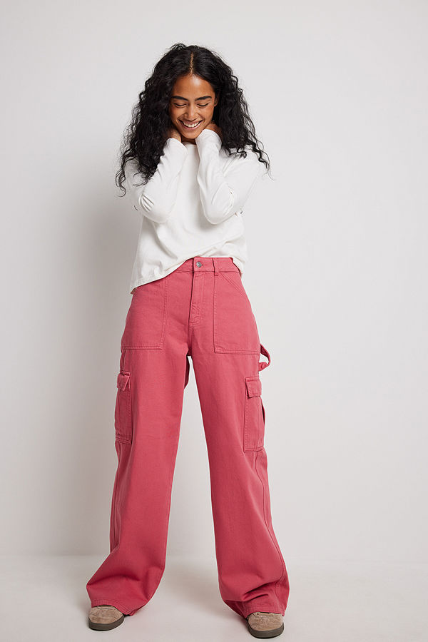 NA-KD Trend Rak denim med sidoficka rosa byxor