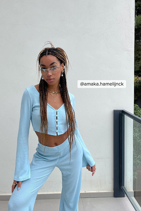 Hanna Schönberg x NA-KD Croppad kofta blå