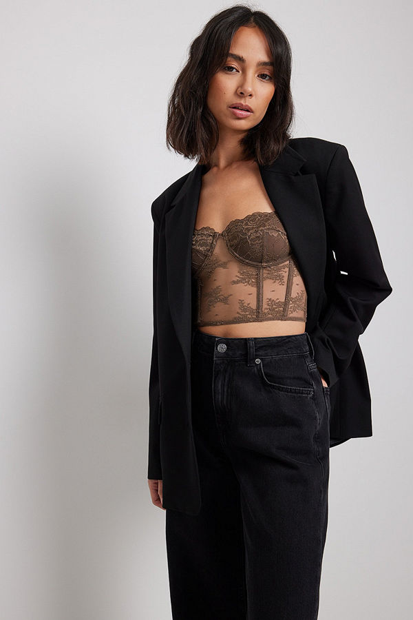 Angelica Blick x NA-KD Spets bralette-topp brun