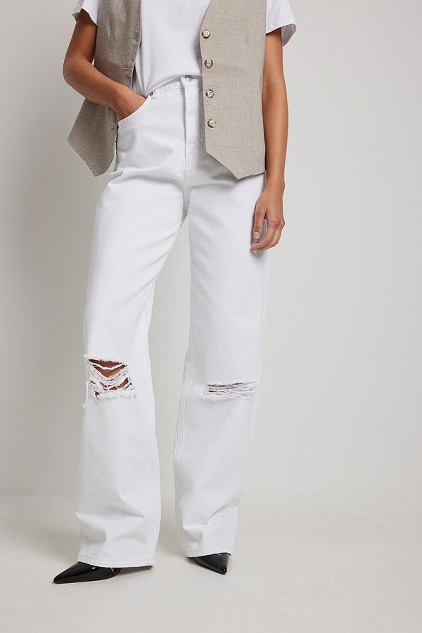 NA-KD Trend Jeans med vida ben och acid wash vit