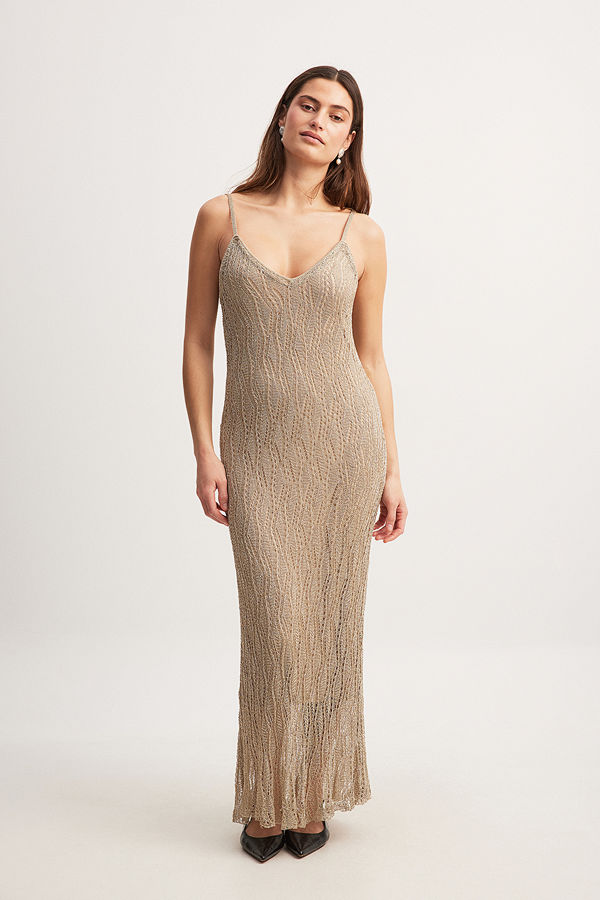 NA-KD Back Detail Knitted Maxi Dress beige