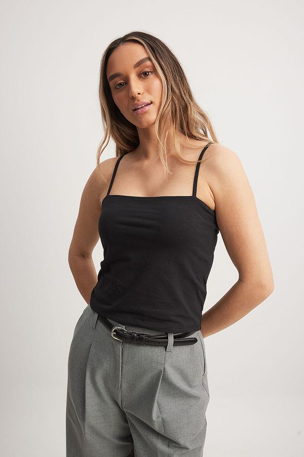 NA-KD Dubbelvikt singlet med tunna band svart