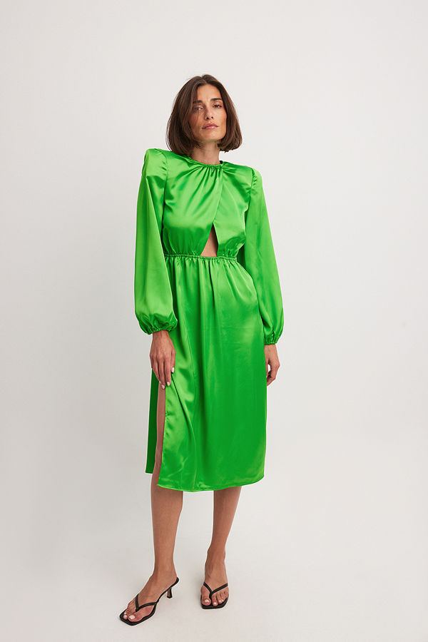 Janka Polliani x NA-KD Flowy midiklänning med ballongärmar grön