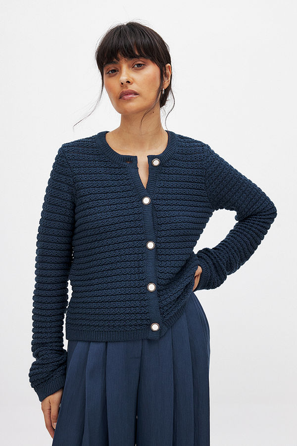 NA-KD Stickad cardigan navy
