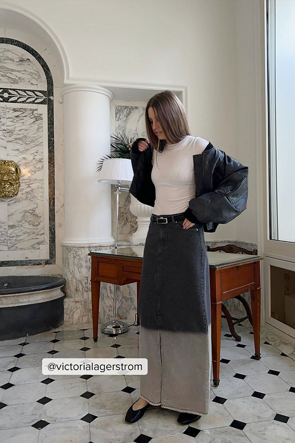 NA-KD Vid maxikjol i denim multicolor