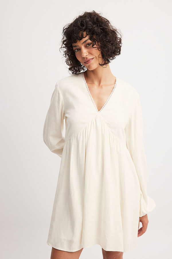 NA-KD Linen Blend Lace Trim Mini Dress offvit