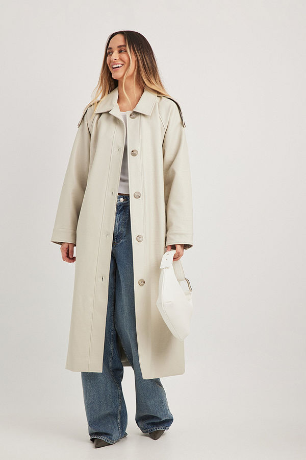 NA-KD Trenchcoat i PU med ormmönster beige