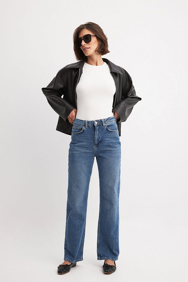 NA-KD Raka jeans med hög midja blå