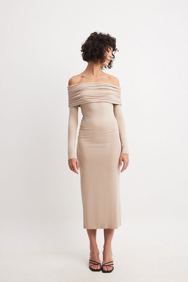 NA-KD Soft Line Midi Dress beige