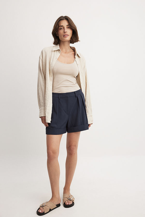 NA-KD Fold Up Wide Leg High Waist Shorts navy