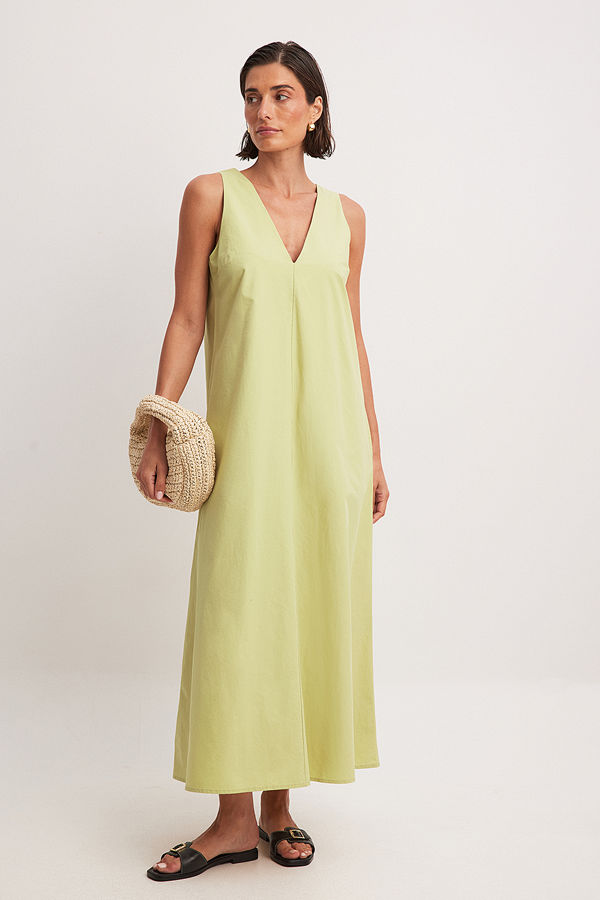 NA-KD Sleeveless V Neck Cotton Maxi Dress grön