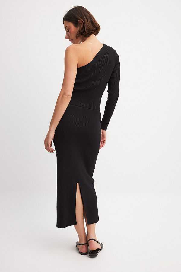NA-KD Stickad midikjol svart