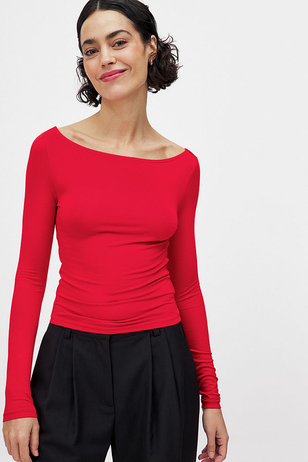 NA-KD Långärmad topp med båthals röd