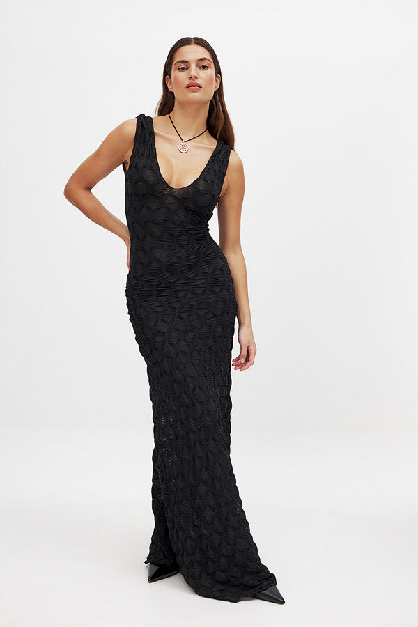 NA-KD Maxiklänning i jersey med djup halsringning svart