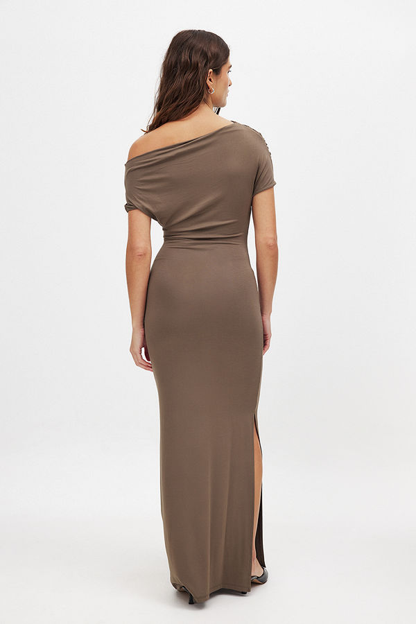 NA-KD Soft Line draperad maxiklänning brun