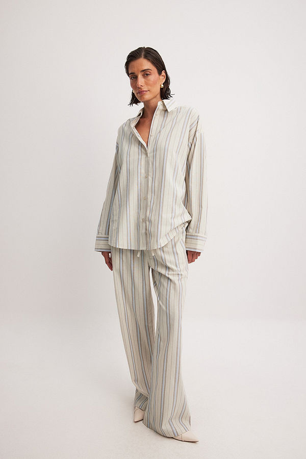 NA-KD byxor Cotton Striped Elastic Waist Pants beige stripe