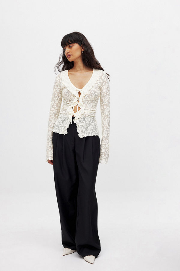 NA-KD Floral Long Sleeve Tie Top offvit