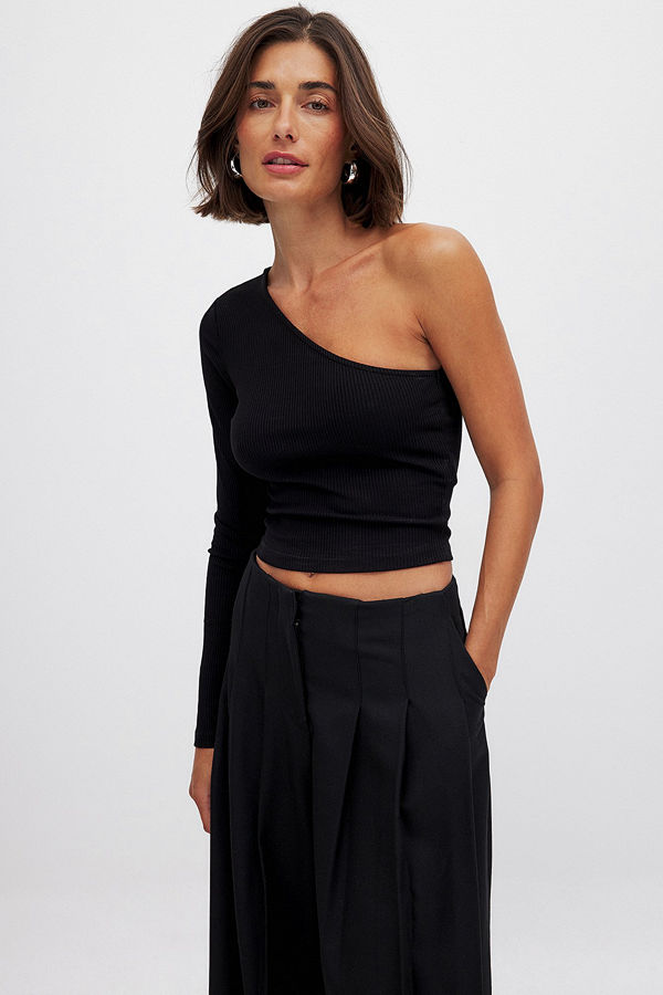 NA-KD Basic One Shoulder Rib Top svart
