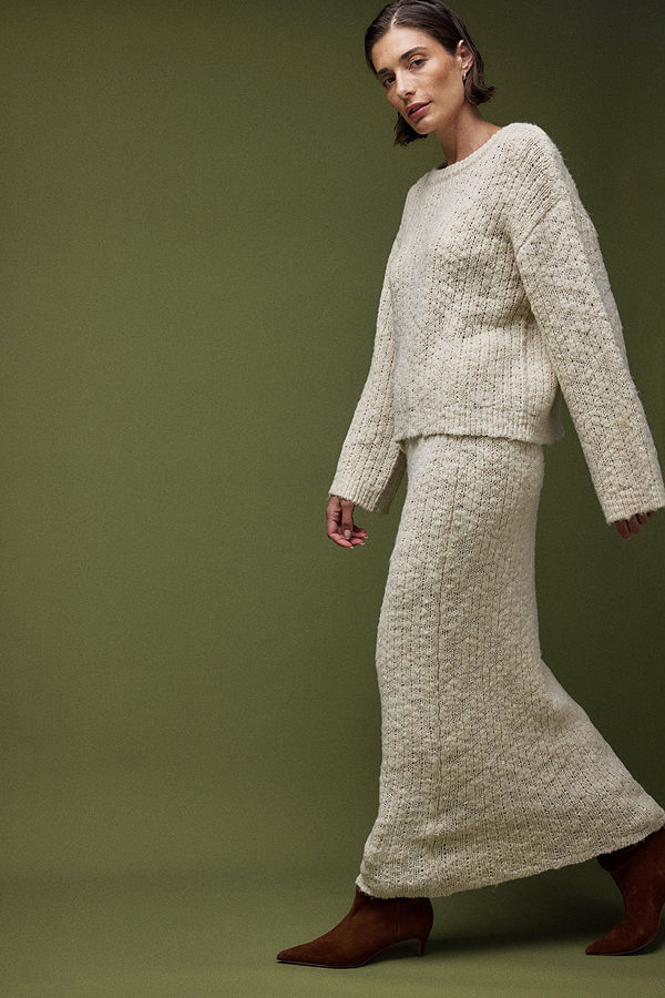 NA-KD Knitted Maxi Skirt offvit