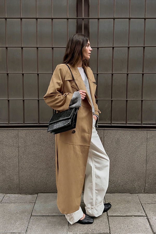 NA-KD Faux Suede Trenchcoat beige