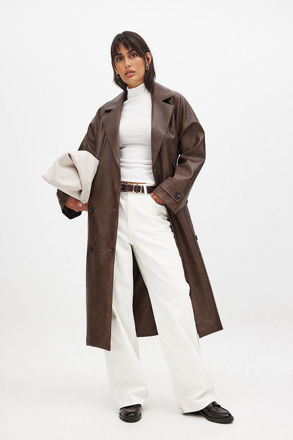 NA-KD Belted Pu Trenchcoat brun