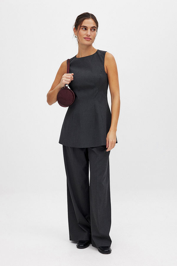 NA-KD byxor Striped Wide Leg Suit Pants grå