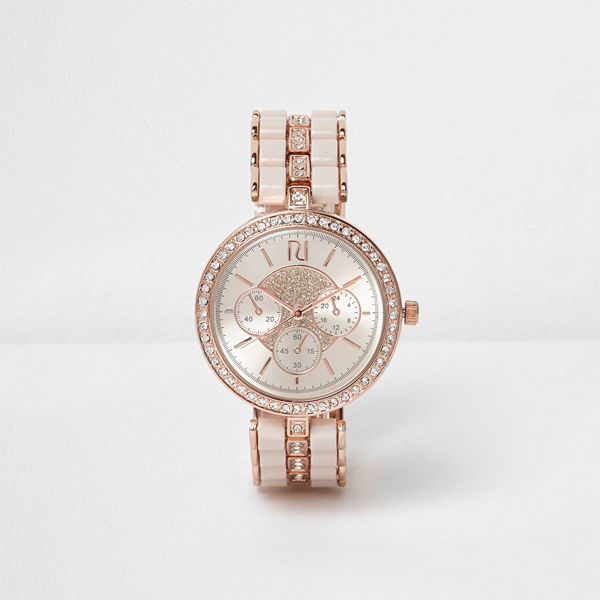 River Island Rose Gold tone diamante watch