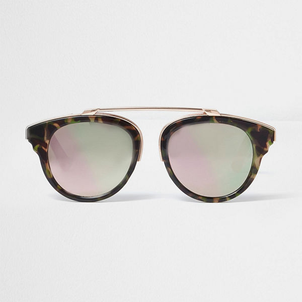 River Island Brown camo print pink mirror sunglasses