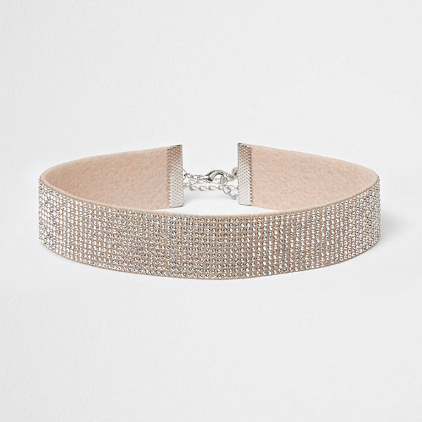 River Island Silver tone heatseal diamante choker
