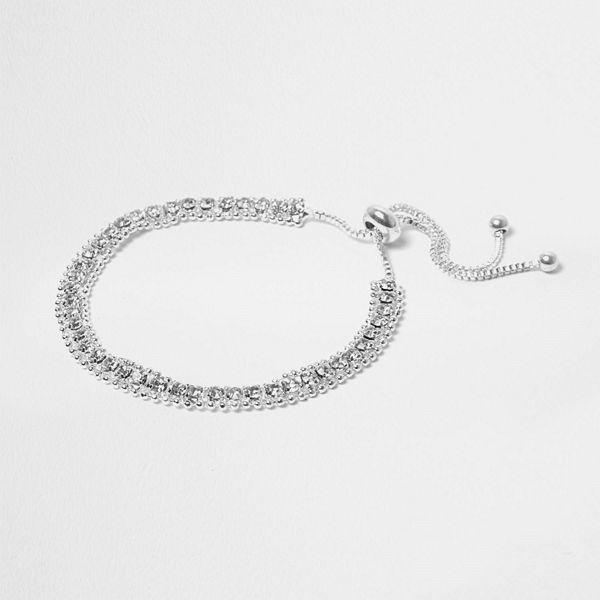 River Island armband Silver tone diamante lariat bracelet