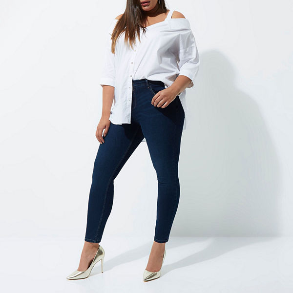 River Island Plus dark Blue Amelie super skinny jeans
