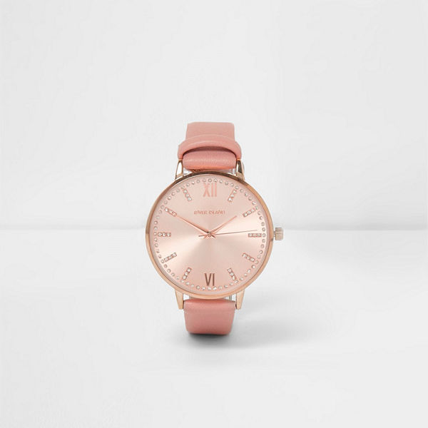 River Island Pink rose gold tone round watch