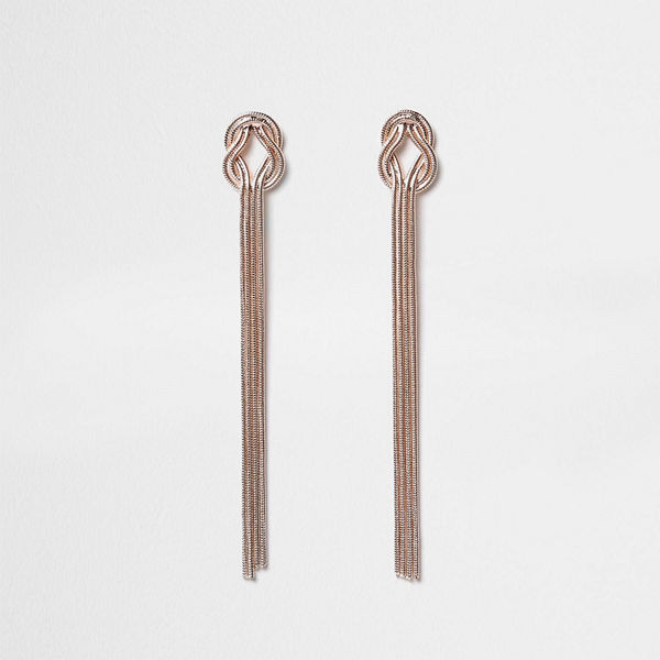River Island örhängen Rose Gold tone snake chain knot drop earrings